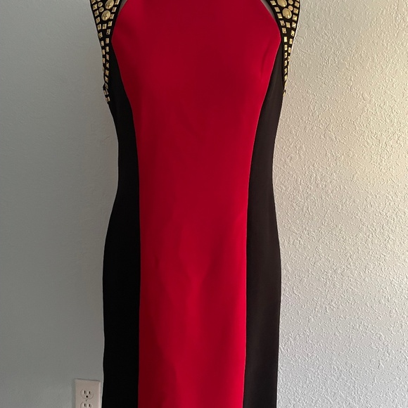 Michael Kors Studded Red & Black Ponte Dress - Picture 1 of 12
